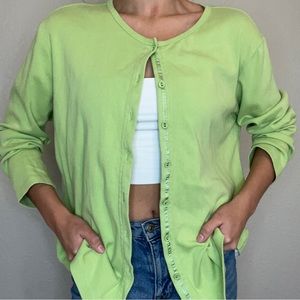 Avocado green stretch knit cardigan sweater.💚